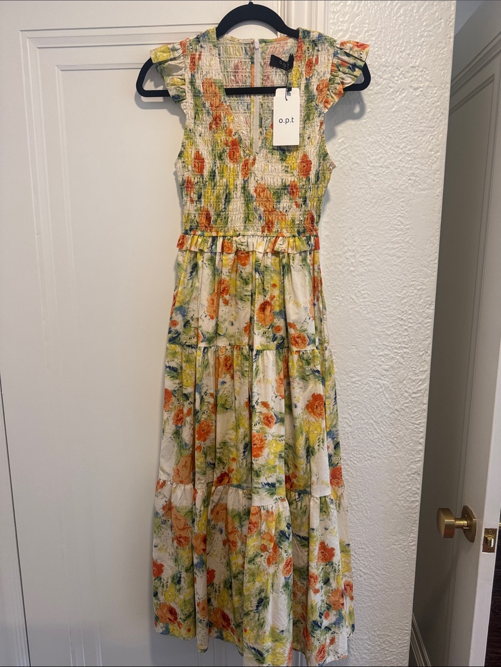 o.p.t Floral Smocked Maxi Dress in Yellow & Orange